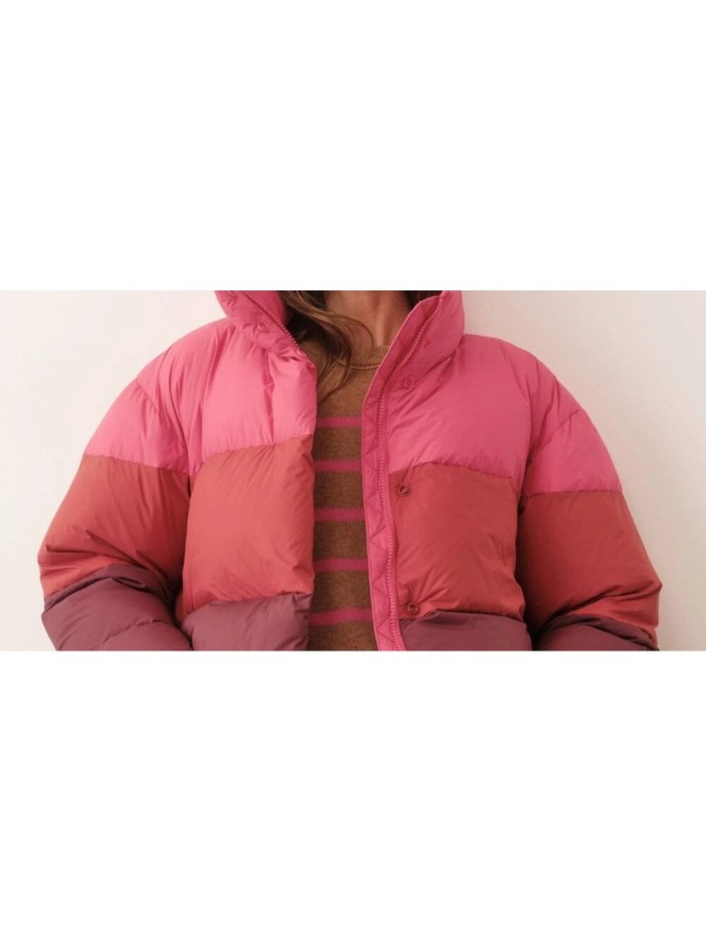 Marine Layer Gia Cropped Down Puffer Jacket Colorblock Size Small New with Tag - Picture 11 of 11